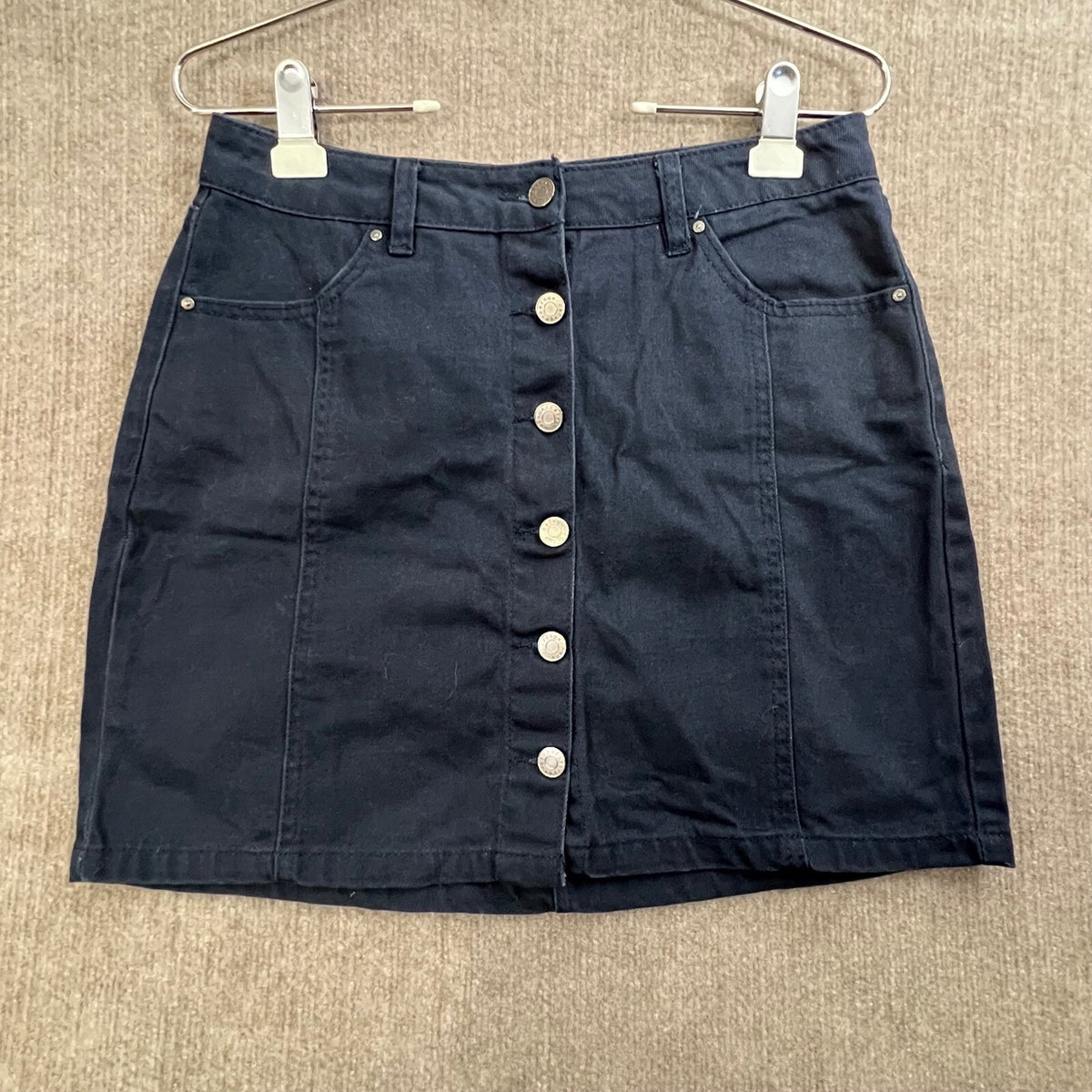 Refuge Denim Mini Skirt Size M Button Front Dark Wash Casual Cute Y2k
