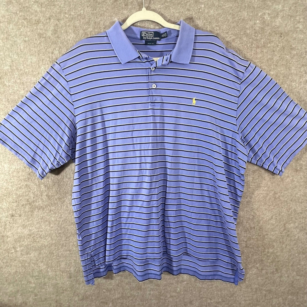 Polo Ralph Lauren Polo Shirt Mens XL Blue Stripe Golf Fit Short Sleeve Preppy