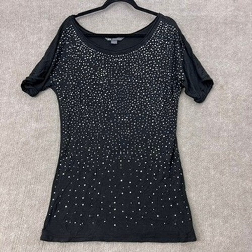 Armani Exchange XL Tunic Top Black Rhinestone Embellished Short Sleeve