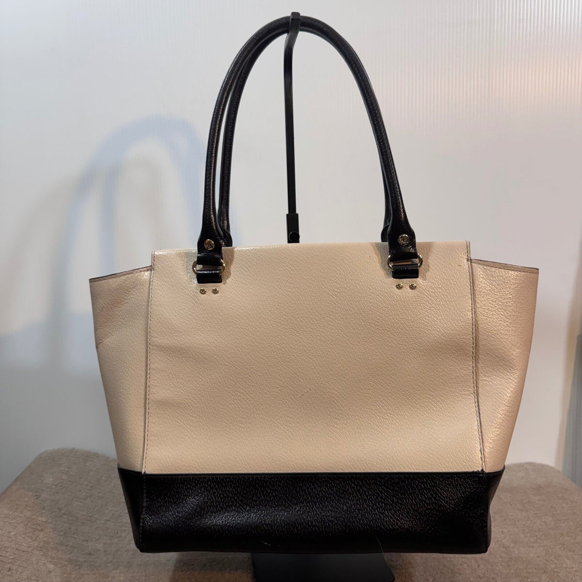 Kate Spade Tote Bag Womens Cream Black Colorblock Leather Shoulder Handbag