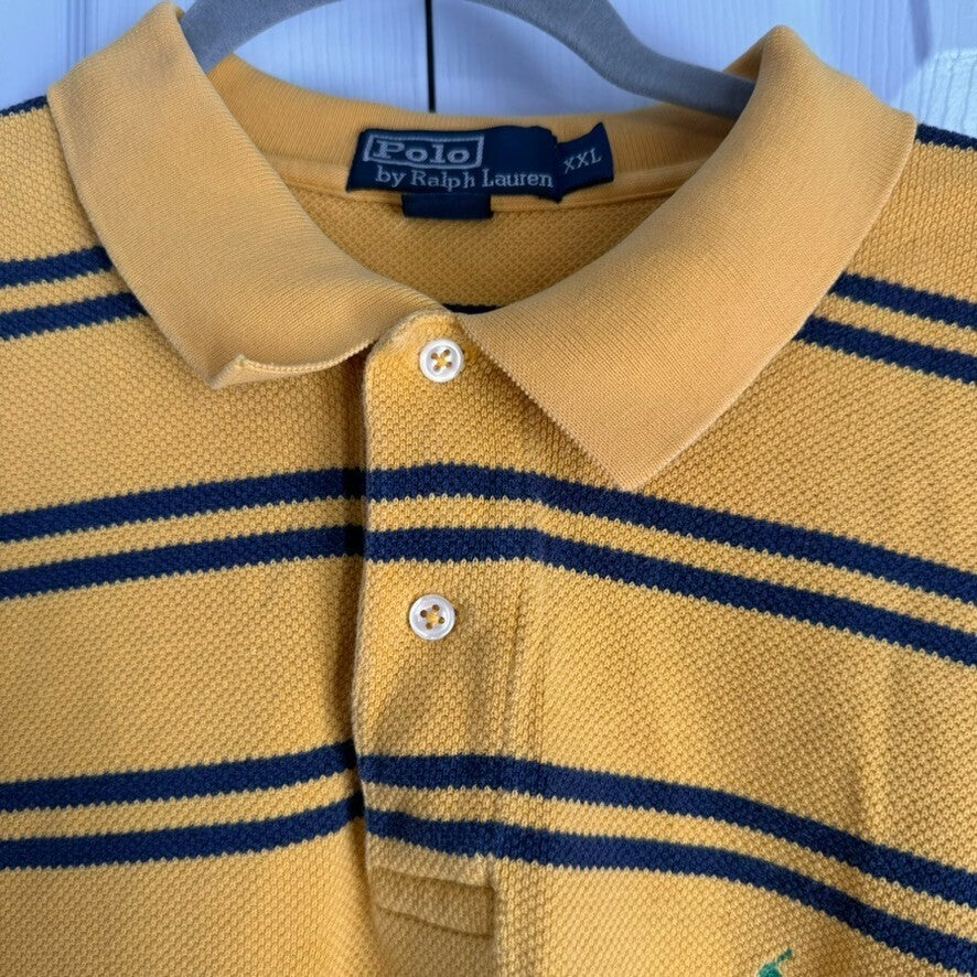 Vintage Polo Ralph Lauren XXL Polo Shirt Yellow Blue Stripe Green Pony
