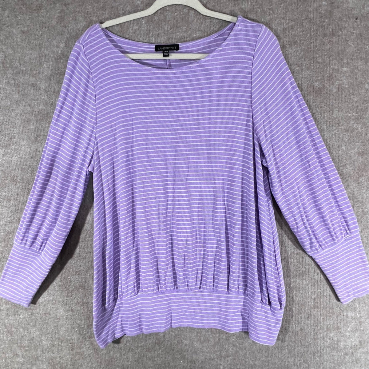 Lane Bryant Striped Top Womens 14/16 Purple Long Sleeve Stretchy Casual Stripe