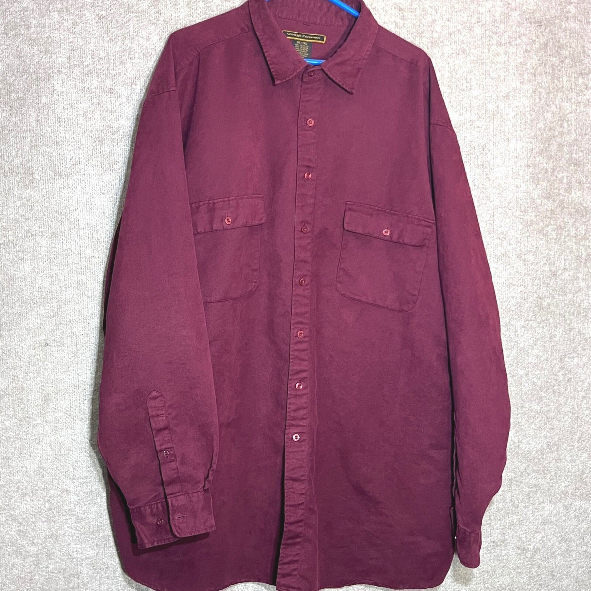 George Foreman Button Up Shirt Mens 3XL Tall Burgundy Faux Suede Long Sleeve