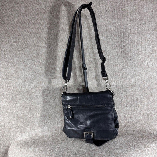 Audrey Brooke Crossbody Bag Womens Black Leather Adjustable Strap Minimalist