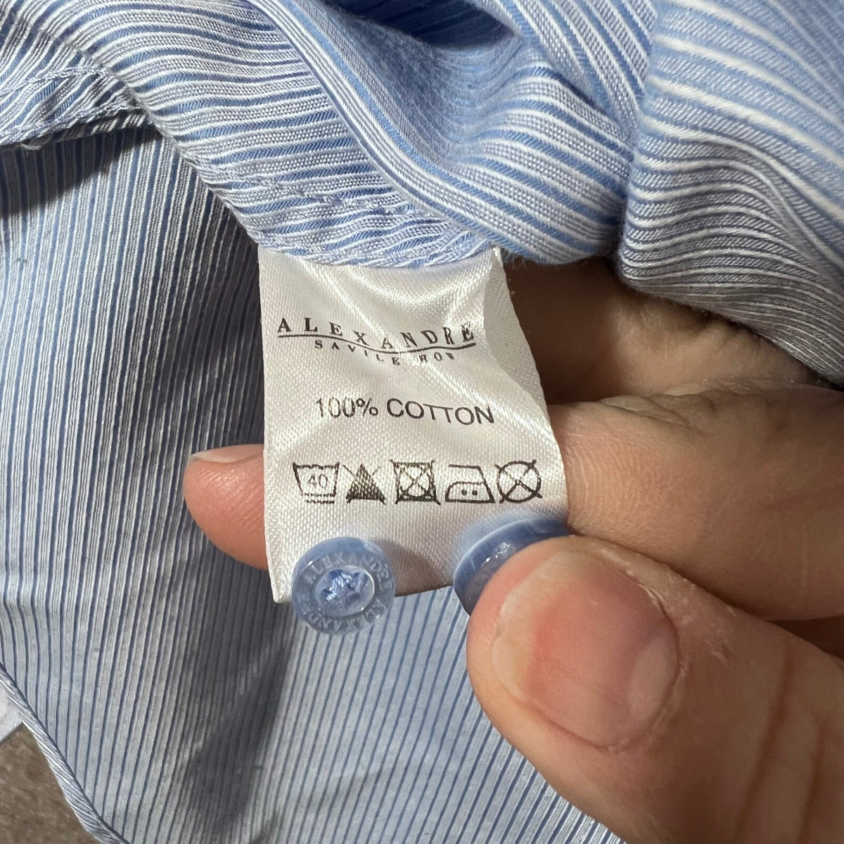 Alexandre Savile Row Button Down Shirt Mens 15.5 Blue Striped Flip Cuff Business