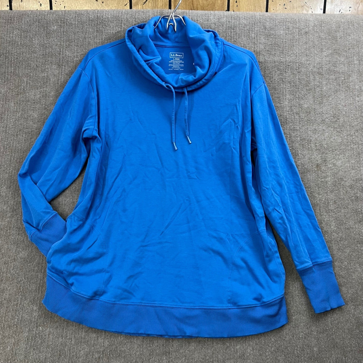 L.L.Bean Blue Supima Cotton Cowl Neck Long Sleeve Tunic Top L-REG