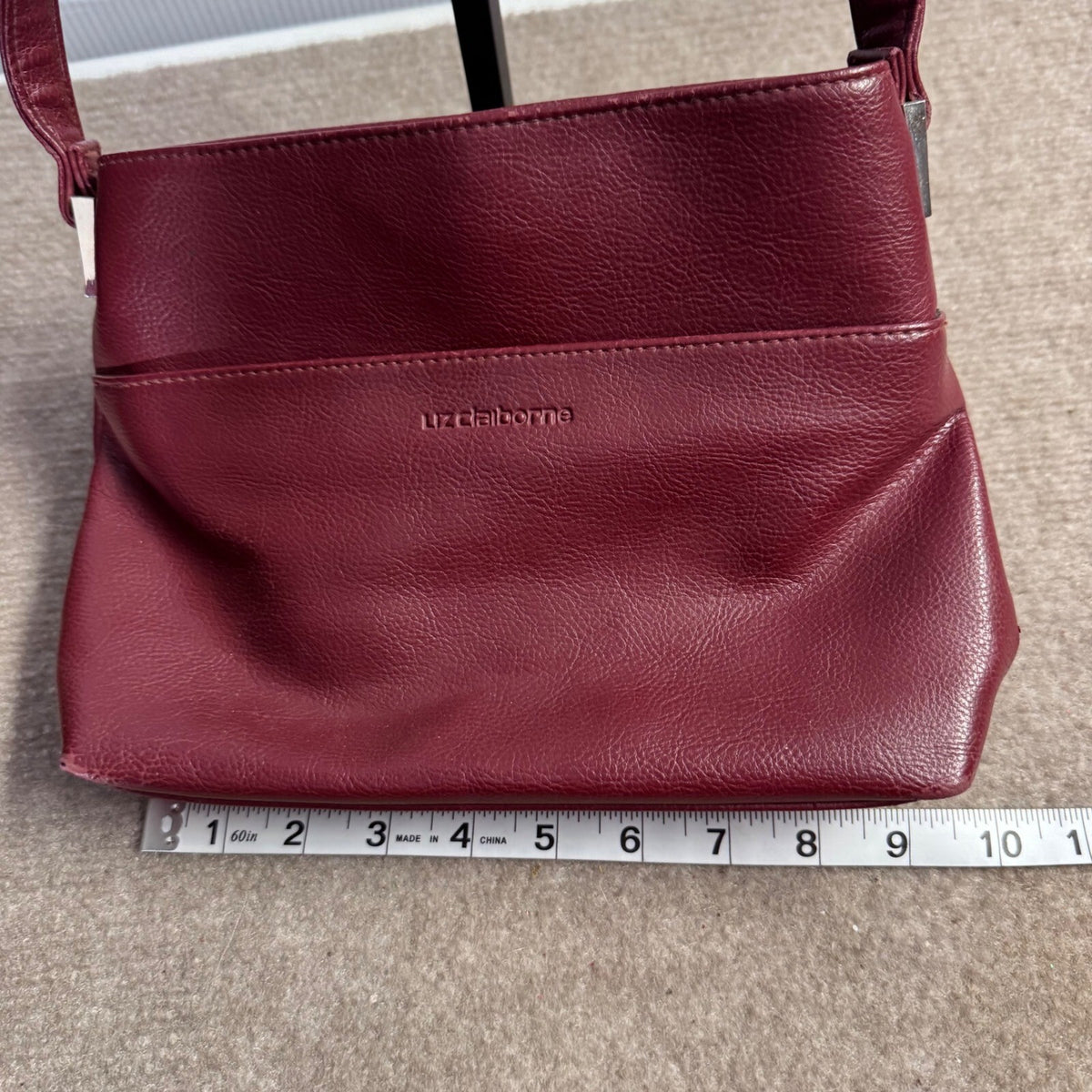 Liz Claiborne Crossbody Bag Women Burgundy Red Faux Leather Purse Minimalist