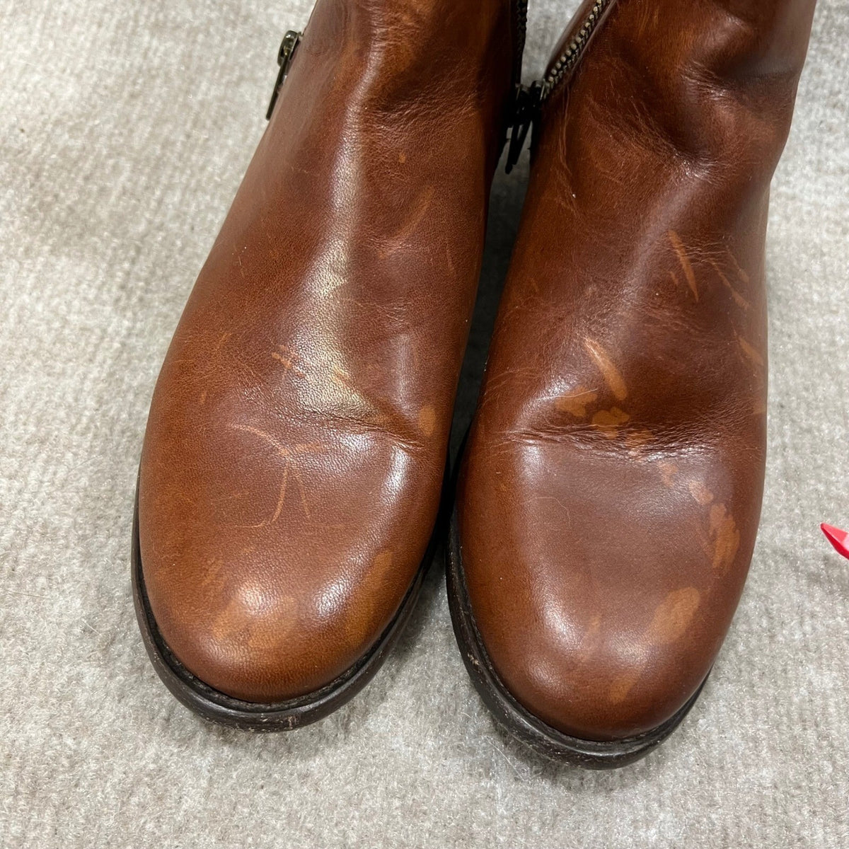 Frye Brown Leather Side Zip Ankle Boots Women's Size 7.5 B Medium Heel READ