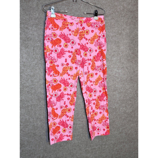 Lilly Pulitzer Pants Women 8 Pink Tiger Floral Crop Stretch Preppy Retro Funky