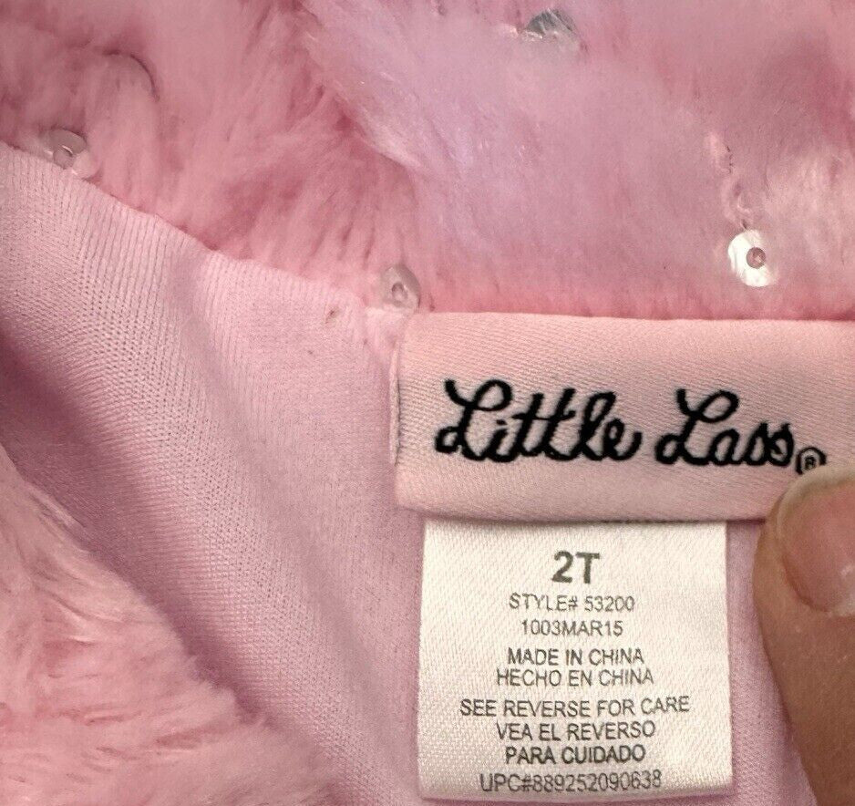 Little Lass 2T Pink Sparkle Sequin Sleeveless Fur Vest OverCoat Barbiecore