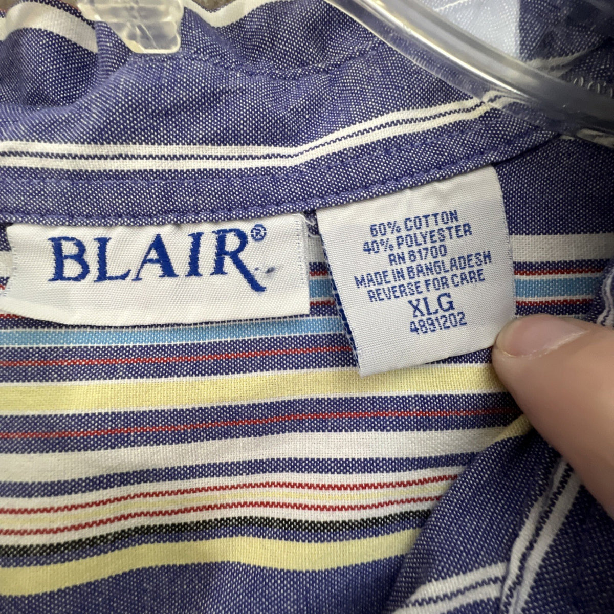 Blair Button-Up Shirt Embroidered Floral Purple White Striped 3/4 Sleeve Top XL