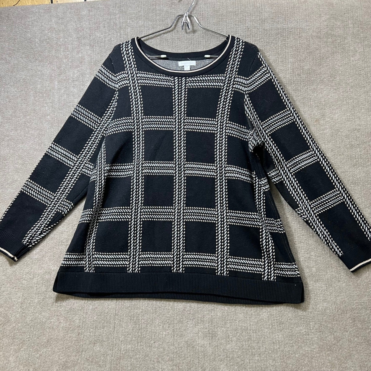 Charter Club Black Gold Silver Plaid Knit Sweater Women's Plus Size 2X