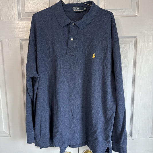 Polo Ralph Lauren Shirt Men's 2XB Long Sleeve Vintage Navy Cotton Yellow Pony