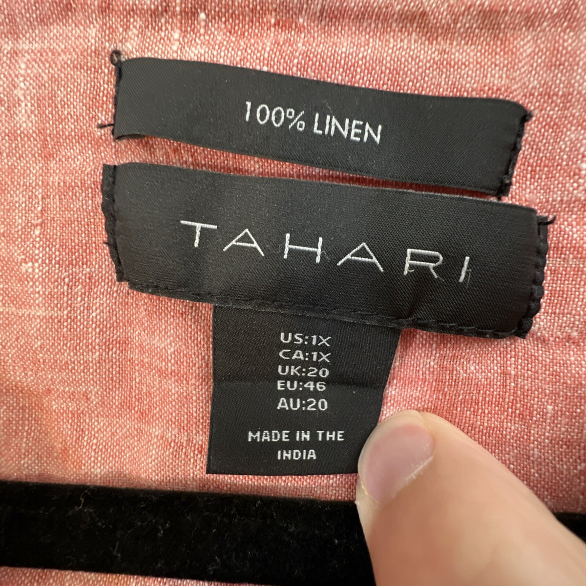 Tahari Women’s 1X Linen Blouse Pink V-Neck Short Sleeve Top Plus Size