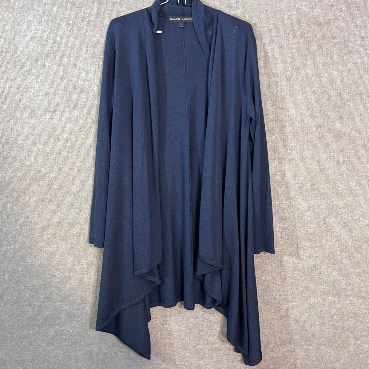 Ralph Lauren Black Label Cardigan Lg Navy Cashmere Silk Open Front Draped