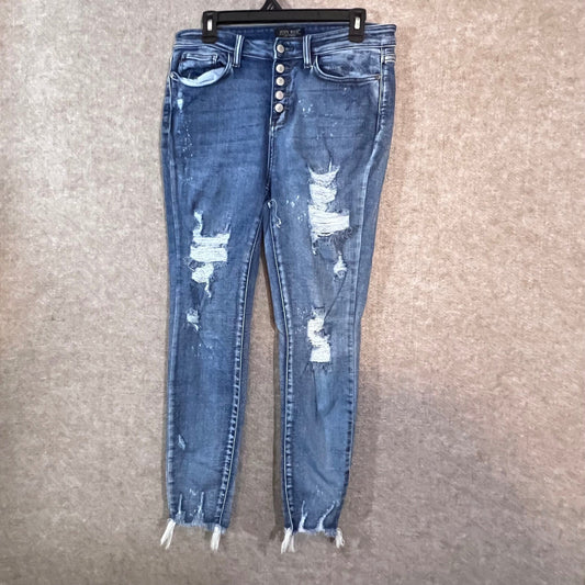 Judy Blue Skinny Jeans Womens 9 Distressed Button Fly Frayed Hem Casual Denim