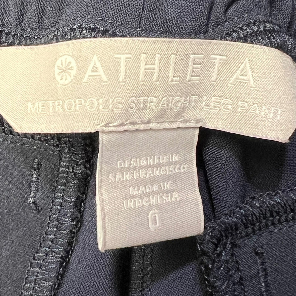 Athleta Metropolis Straight Leg Pants Navy Blue Drawstring Ankle Zip Size 0