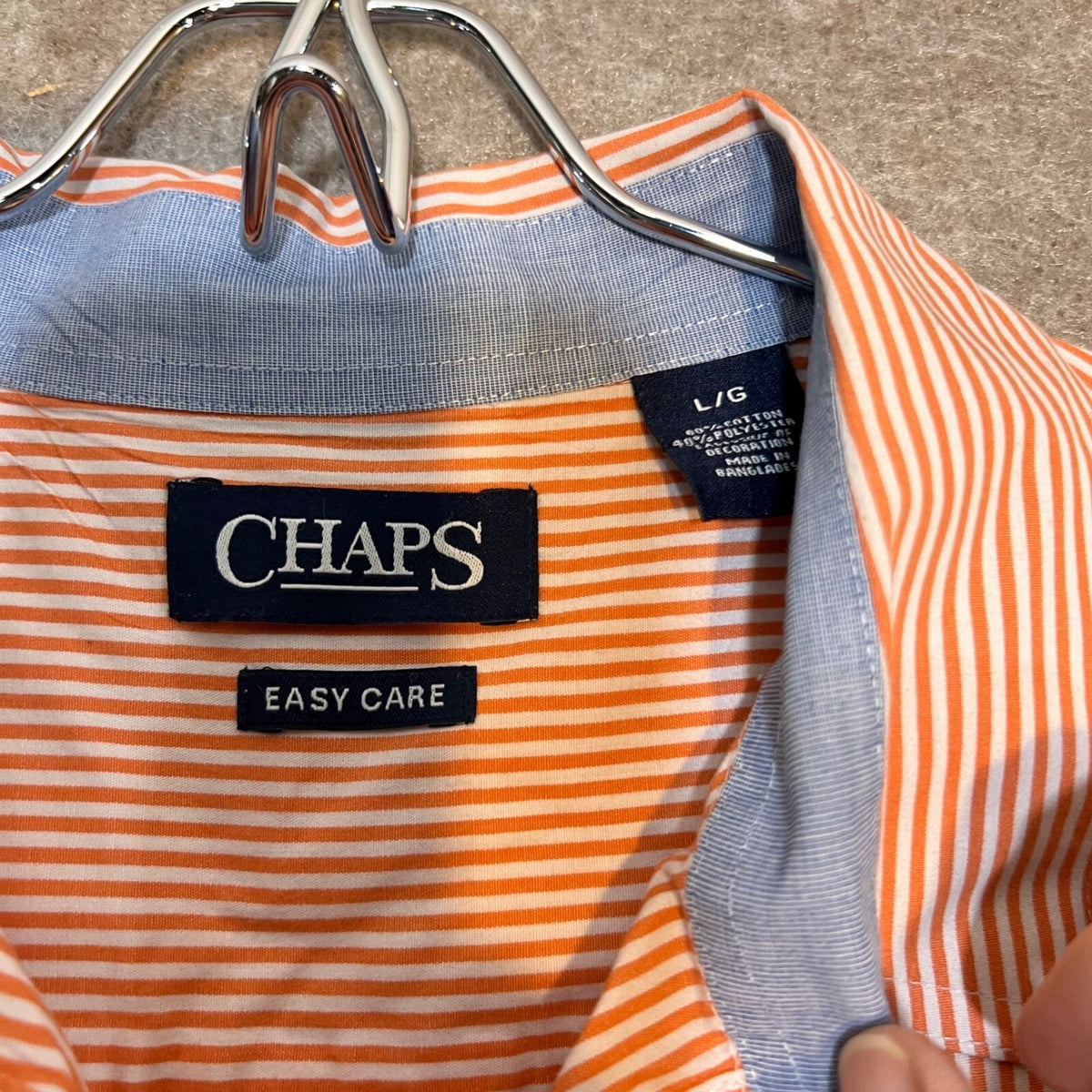 Chaps Short Sleeve Button Down Shirt Mens Large Orange White Striped Preppy