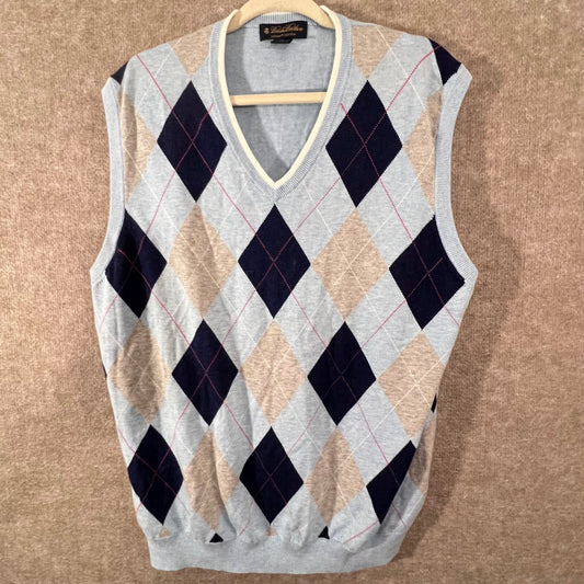 Brooks Brothers Supima Cotton Sweater Vest Mens XL Blue Argyle Preppy Ivy