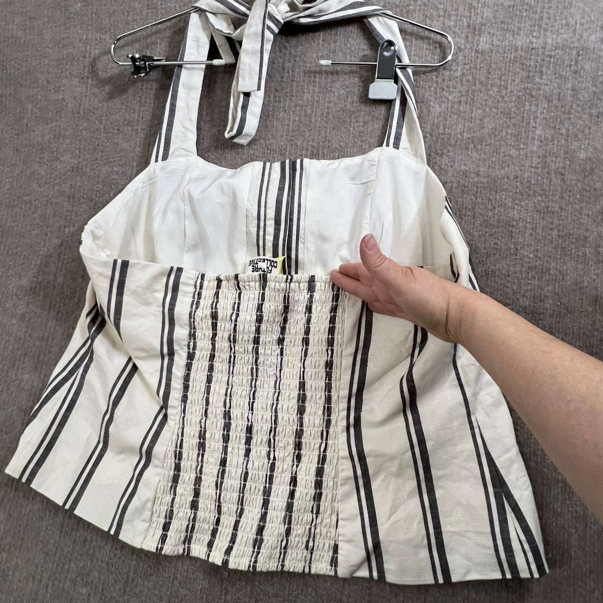 Future Collective Jenee Naylor White Black Striped Tie Strap Top XXL