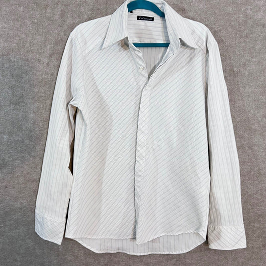 7 Diamonds Button Up Shirt Mens Large White Blue Striped Stretch Casual Y2K