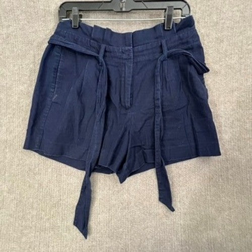 Boden Womens Shorts US 8 Blue Linen Blend Tie Waist High Rise Casual Paper Bag