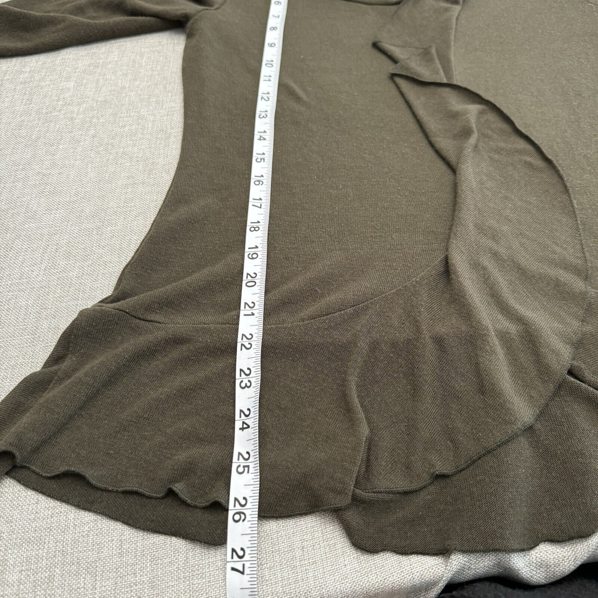 Gemstone Sz L Women Light Knit Olive Boho Lagenlook Ruffle Sweater USA