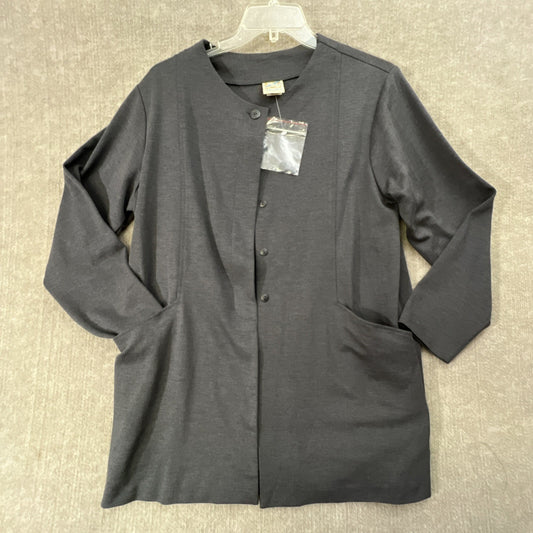NWT TravelSmith Women Large Charcoal Gray Fleece Jacket Cardigan Chore Coat Vtg