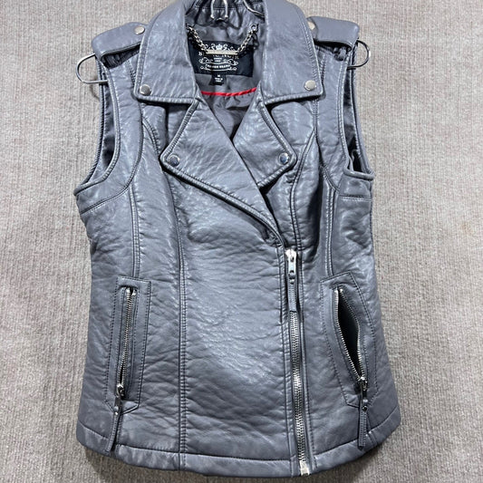 BLANC NOIR Women's Faux Leather Moto Vest Jacket Size M Studded Chain Detail