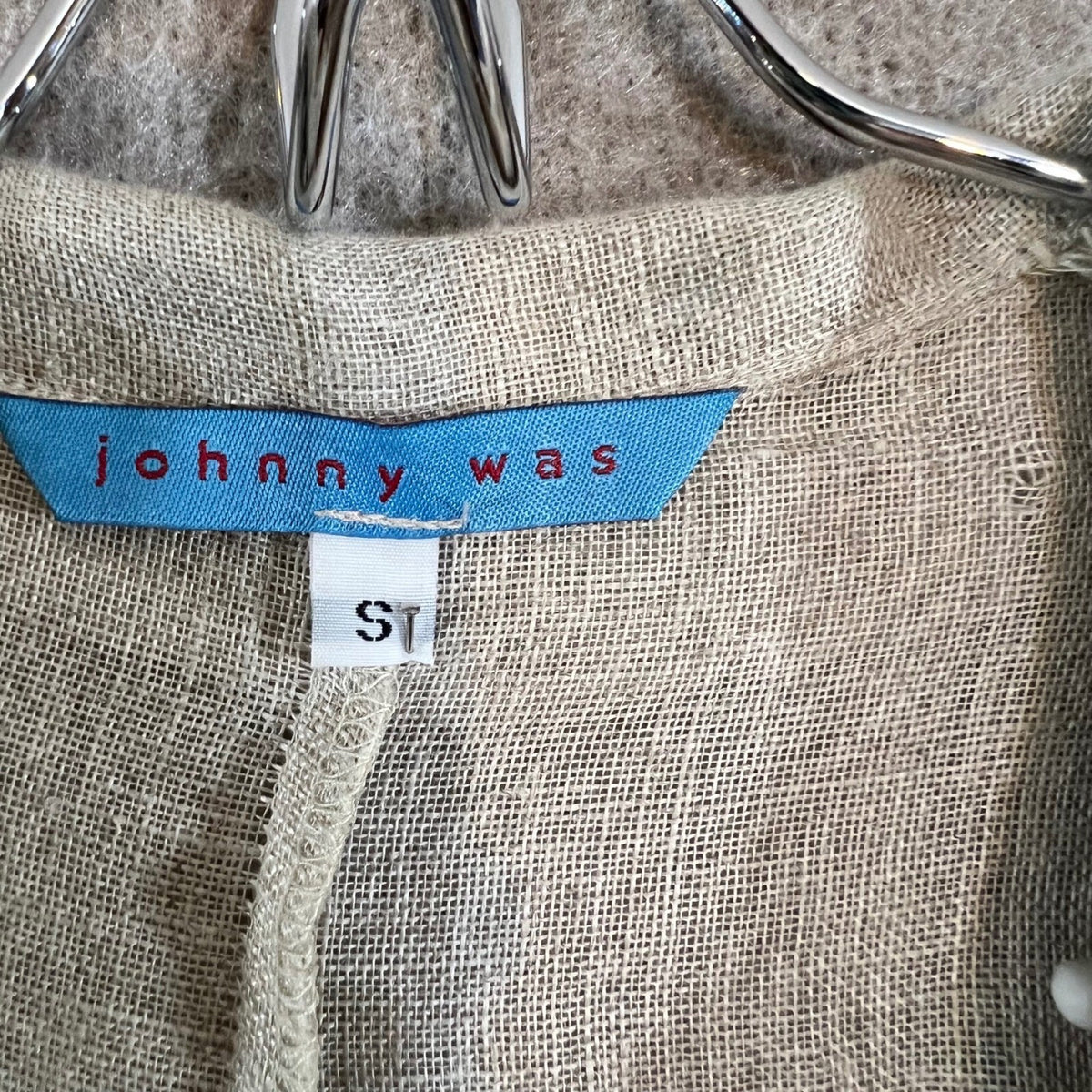 Johnny Was Linen Button Down Duster Coat Womens Small Tan Long Sleeve Coastal