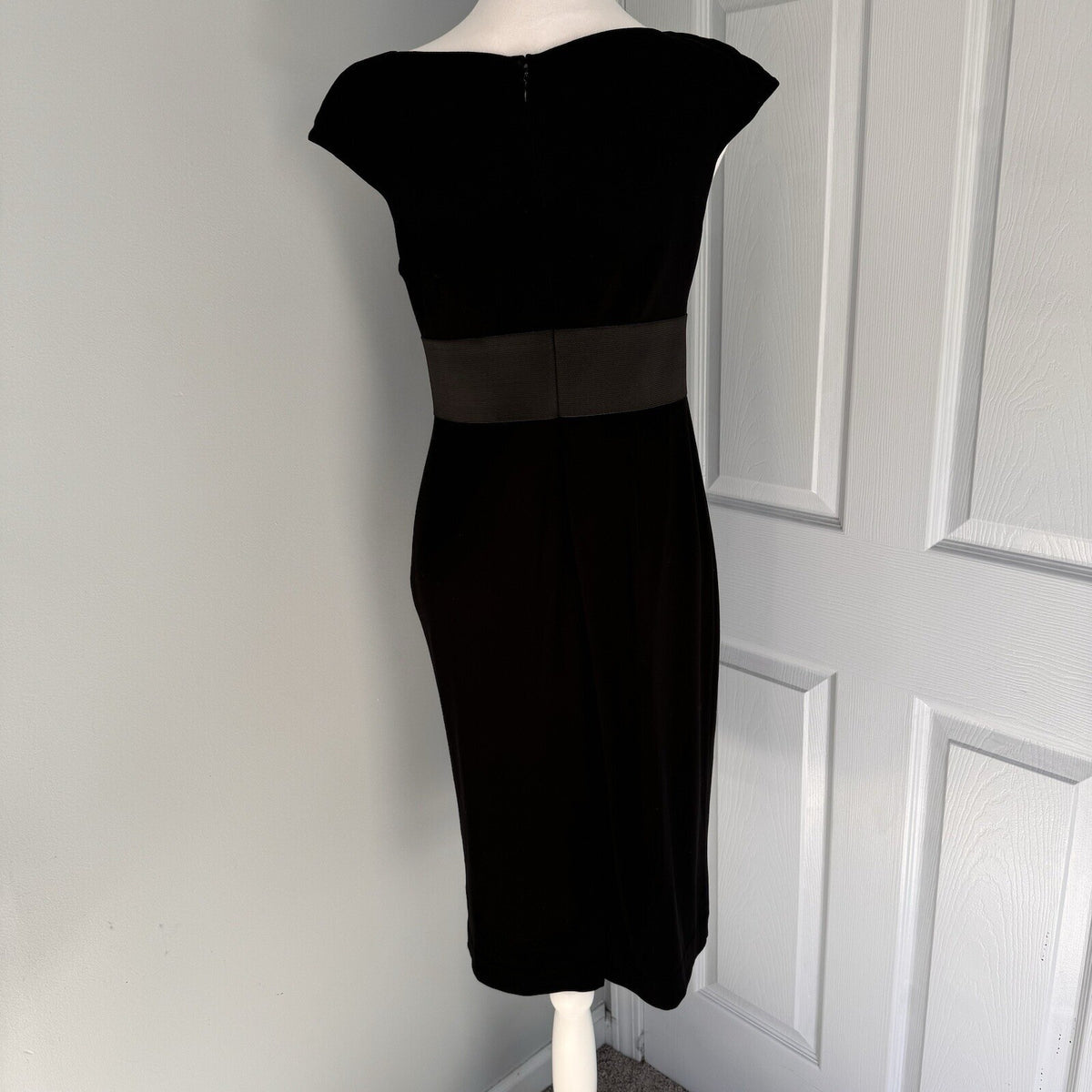 Adrianna Papell Size 4 Black Dress with Faux Leather Waist Cinch - Goth Style