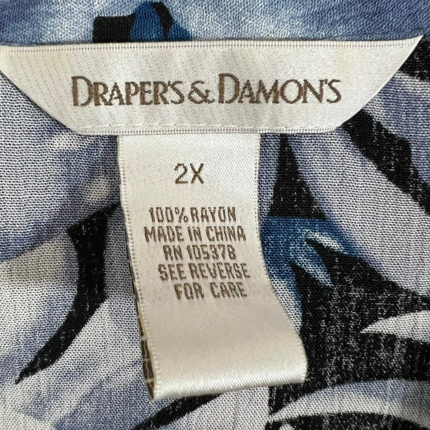 Drapers & Damon's 2X Floral Print Rayon Button Down Long Sleeve Blouse