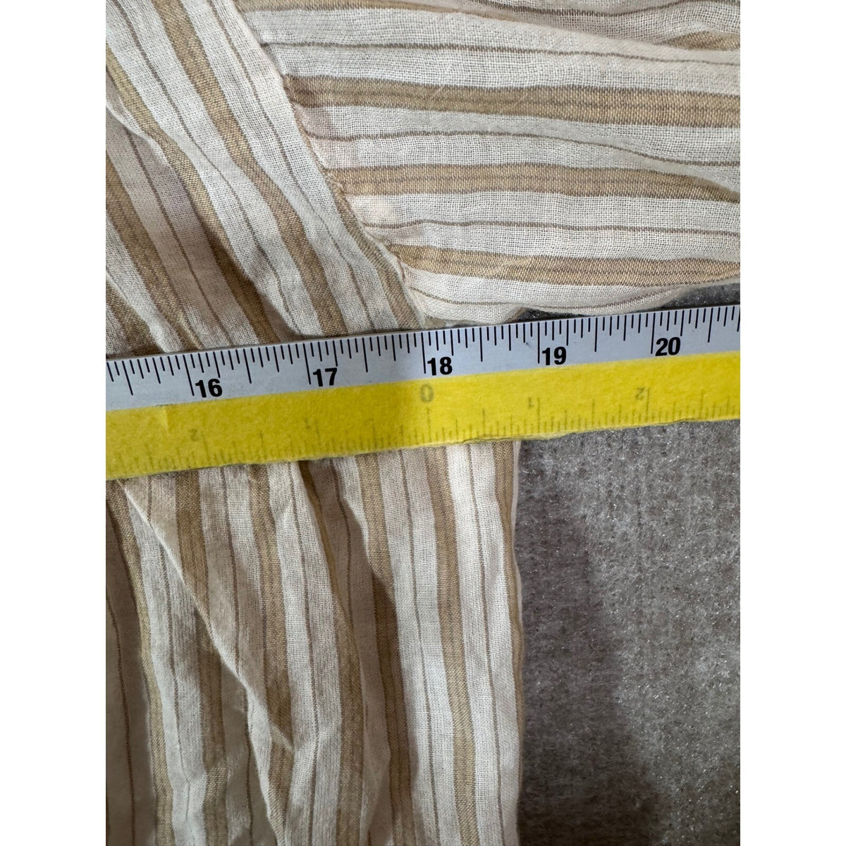 MNG Mango Striped Button Front Blouse Womens XS 2 Tan Long Sleeve Boho Prairie