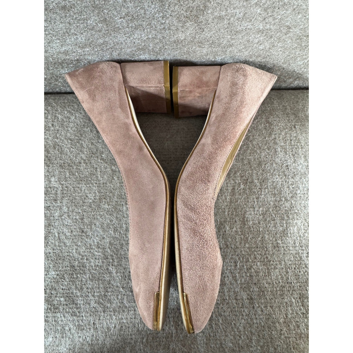 L.K. Bennett Pumps Women 38.5 Pink Suede Block Heel Gold Trim Made in Spain