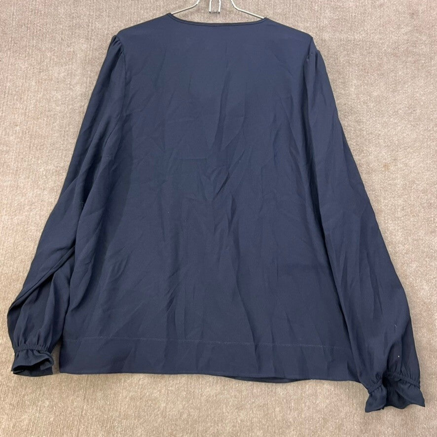 Joie Womens Blouse XXL/EGG Navy Blue Long Sleeve Pleated Top