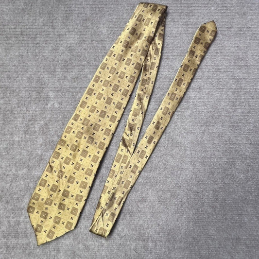 Statements Necktie Mens 4" Wide Silk Geometric Gold Patterned Formal Neck Tie