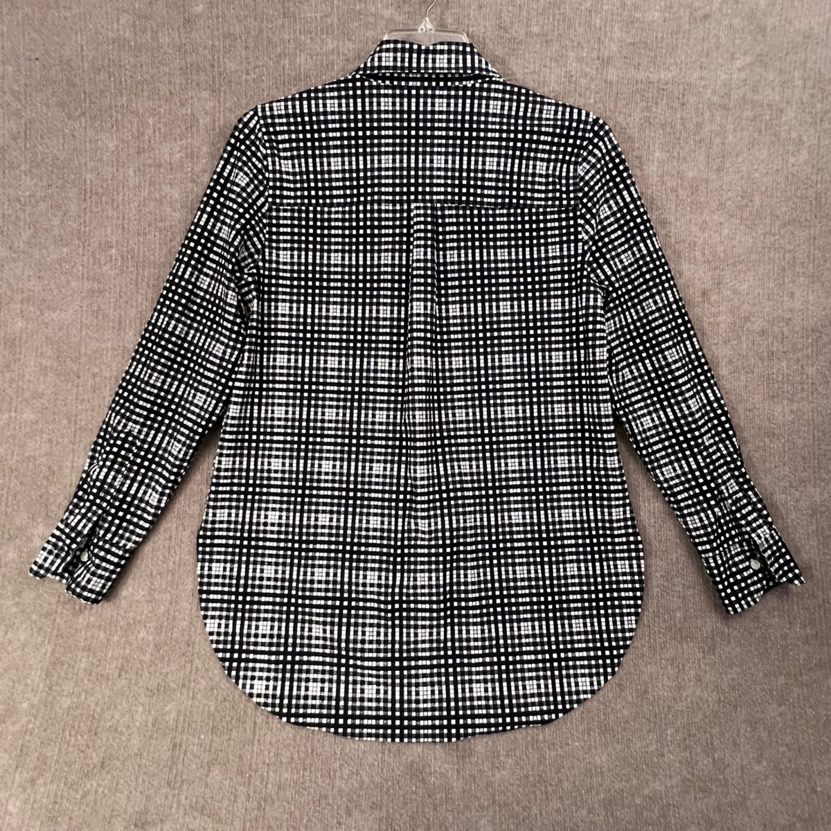 Lysse Women's Black White Gingham Check Button Up Long Sleeve Blouse Top M