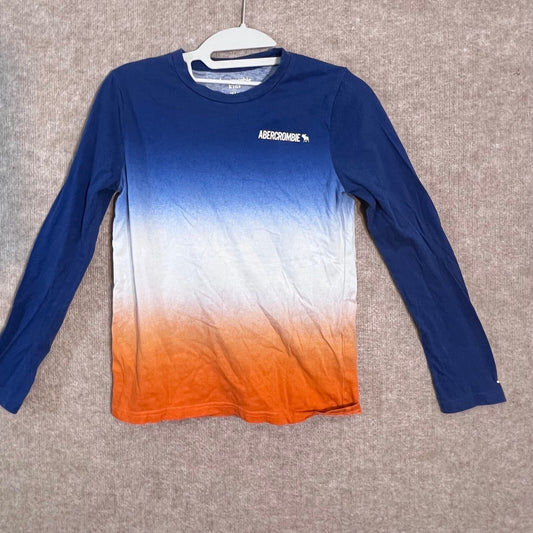 Abercrombie Kids Long Sleeve Shirt Boys 11/12 Blue Orange Ombre Logo Cotton