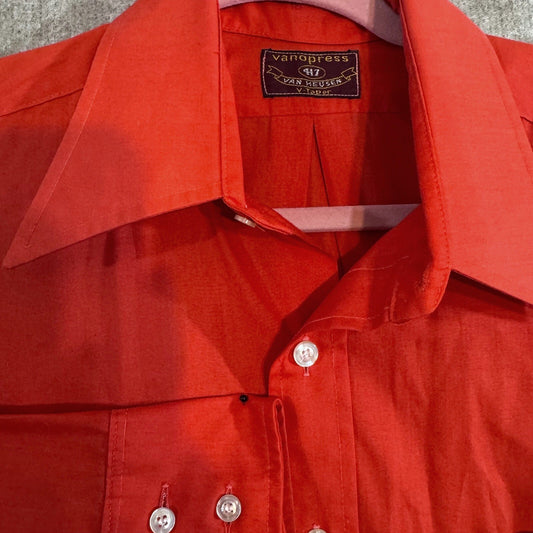 Vintage Van Heusen 417 V-Taper Mens M Red Dress Shirt Long Sleeve Retro USA Era