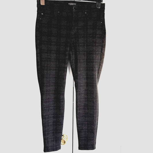 Liverpool Plaid Trousers Women 8P Black Grey LP2015Z85 Stretchy Dark Academia