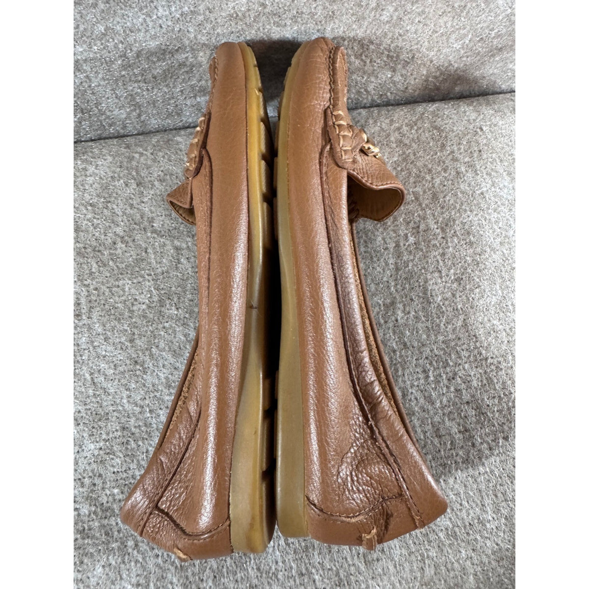 Coach Olive Loafers Women 8B Brown Pebble Leather Gold Horsebit Driving Shoes