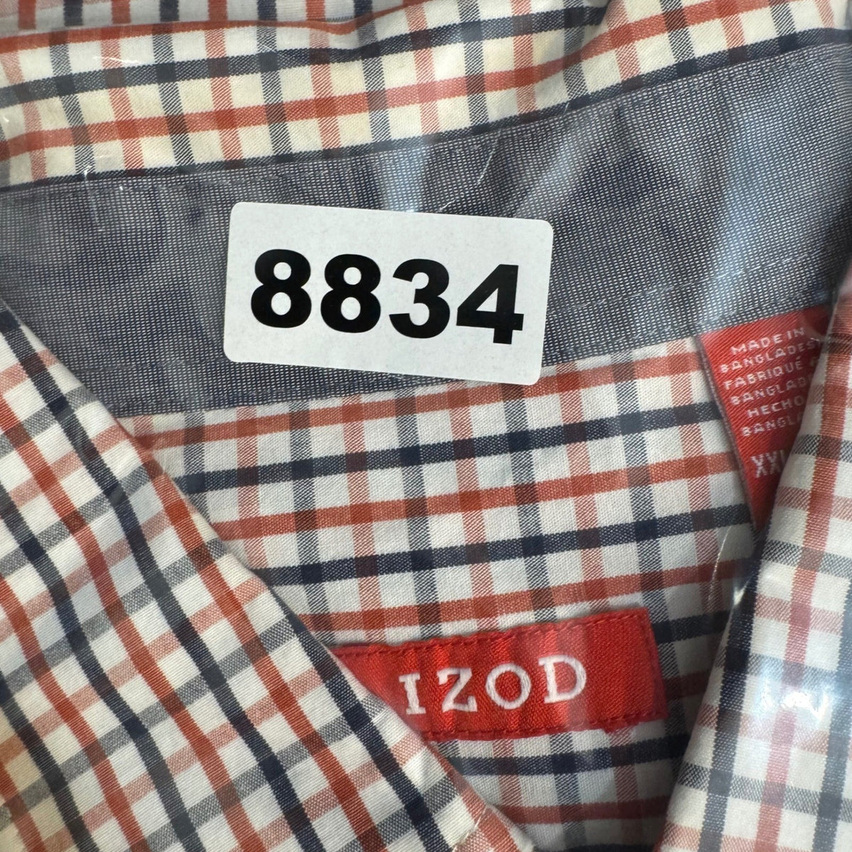 IZOD Button Down Shirt Mens XXL Orange Blue Plaid Long Sleeve Casual Preppy