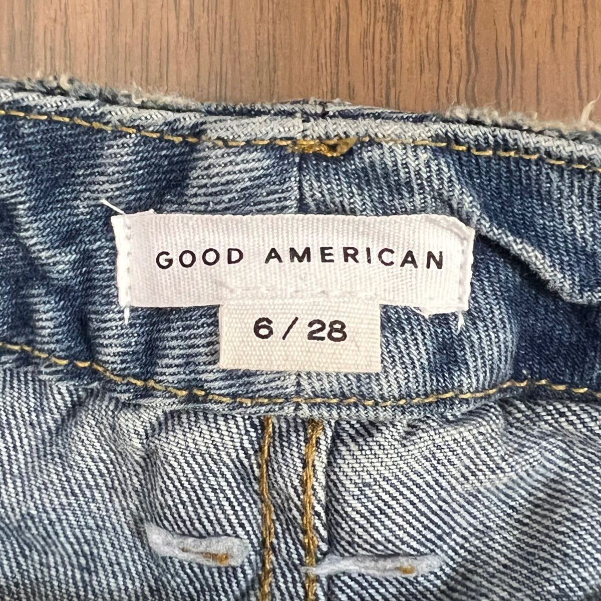 Good American Straight Leg Jeans Women 6/28 Blue Medium Wash High Rise Raw Hem