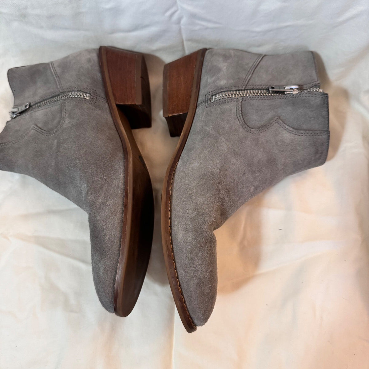 Coach Suede Ankle Boots Womens 7 Grey Zip Up Block Heel Minimalist Boho