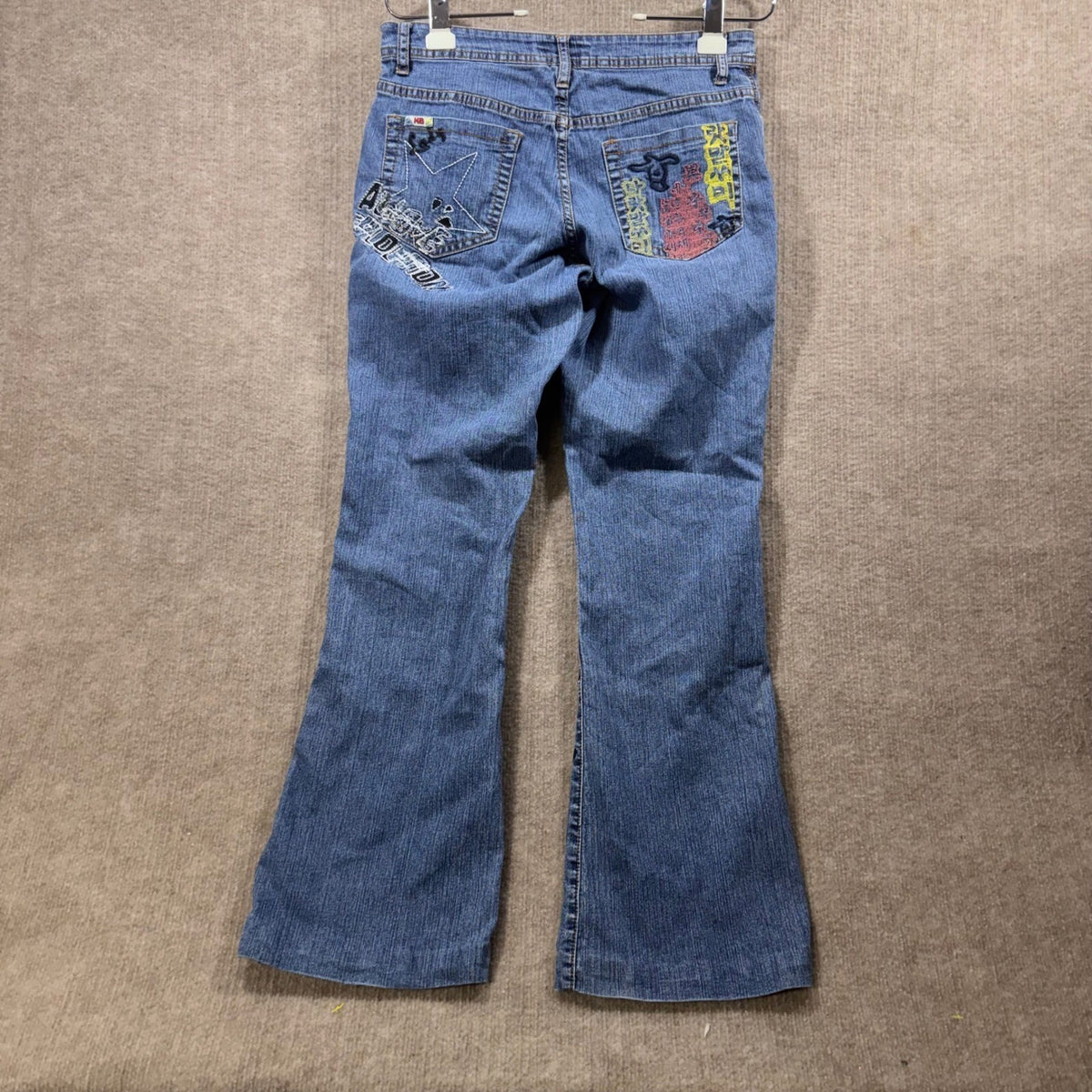 Moto Blues Jeans Girls women 8 Flared Embroidered Word Art Denim Pants