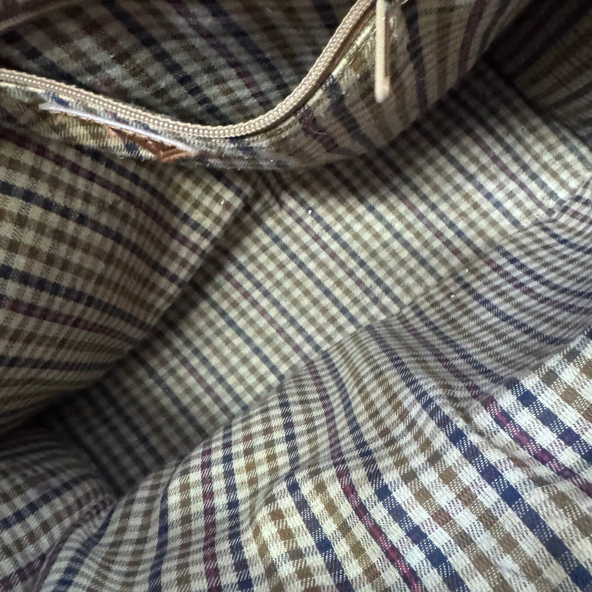 Vintage Guess Satchel Handbag, Structured Shoulder Bag, Tan Brown Plaid Lining