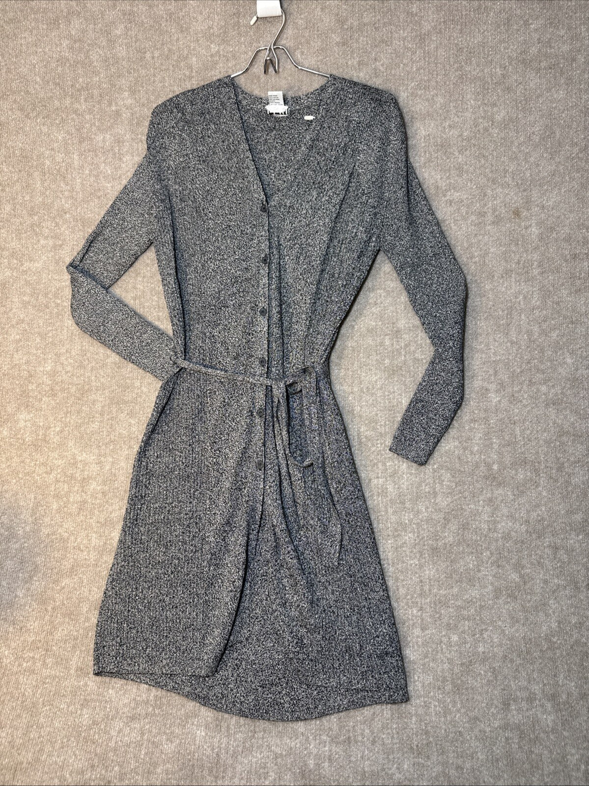 Clio Duster Cardigan Women Small Gray Short V-Neck Silk Blend Button Up