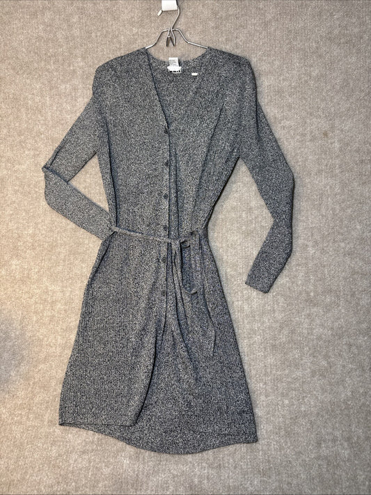 Clio Duster Cardigan Women Small Gray Short V-Neck Silk Blend Button Up