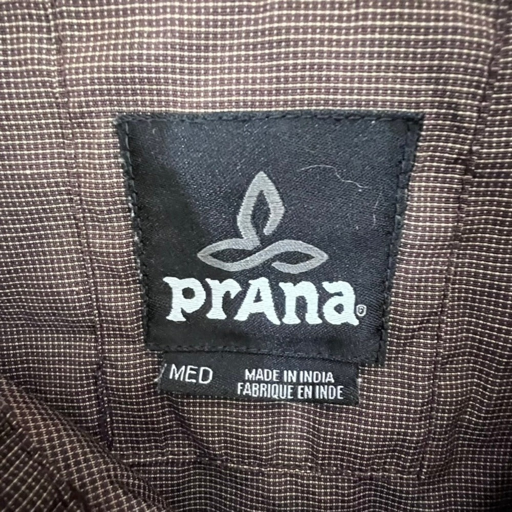 Prana Mens Medium Brown Short Roll Sleeve Button Down Shirt Top