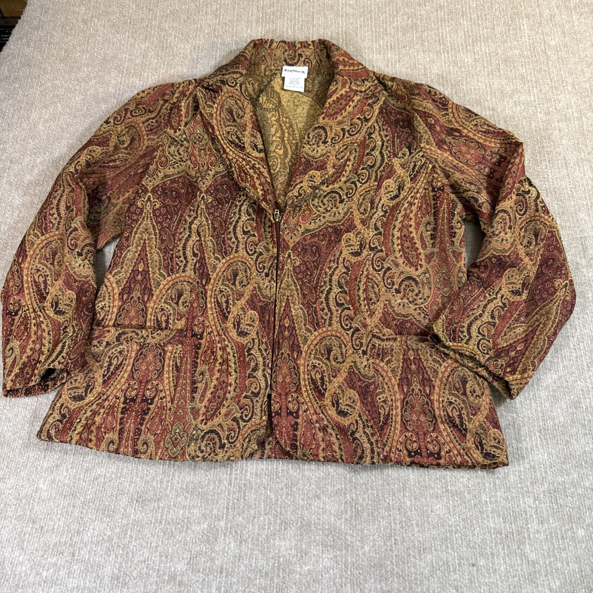 Bon Worth Women Blazer L Paisley Brocade Tapestry Boho zip